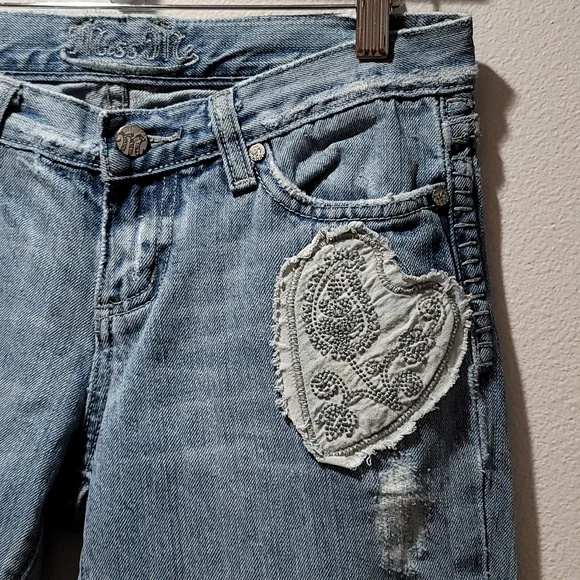 Miss Me Marilyn 26 Bootcut Patchwork Boho Cottagecore Indie Distressed Blue Jean - Picture 7 of 16